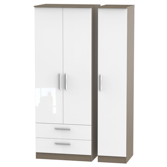 Contrast Tall 3 Door 2 Drawer Wardrobe